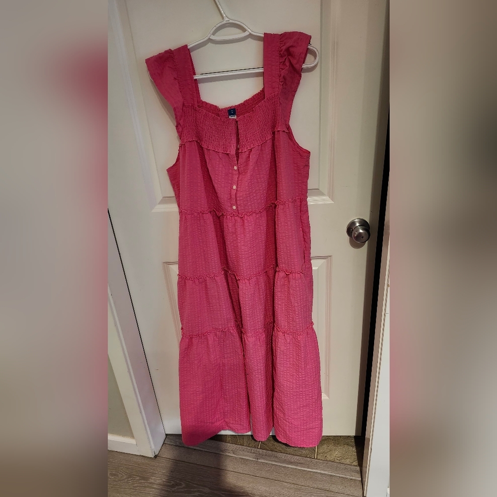 Old Navy Pink Midi Sundress Sleeveless Square Neck